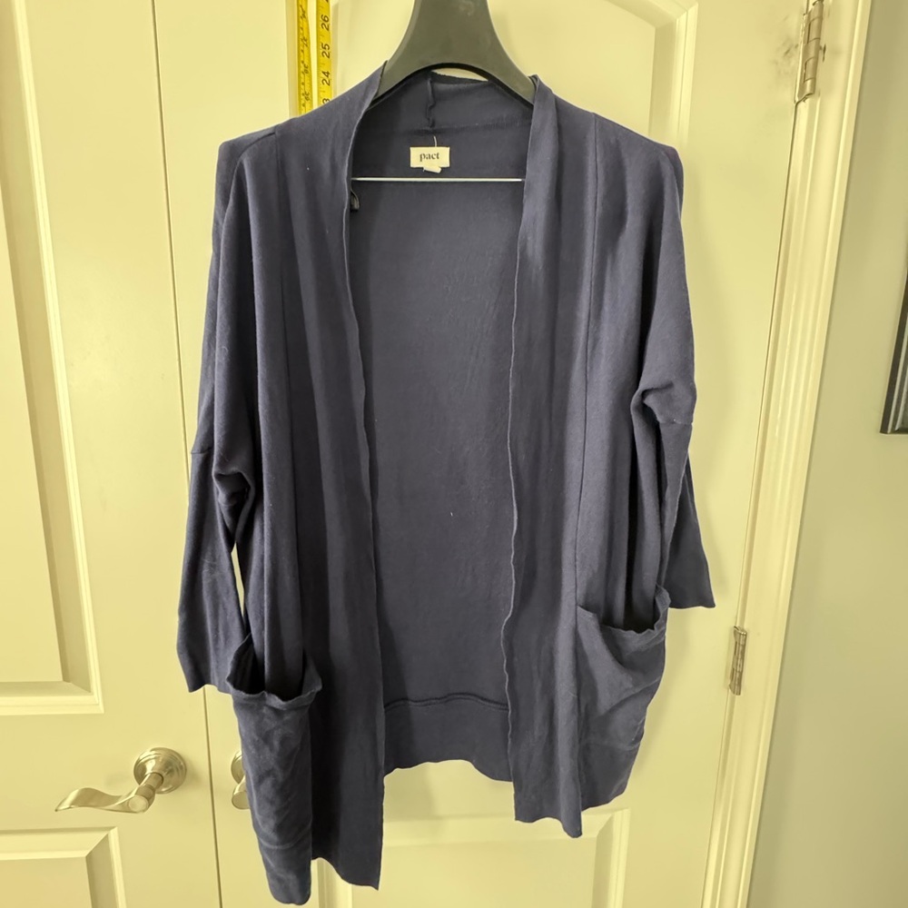 Pact Women's Navy Blue Organic Cotton Open Cardigan L/XL